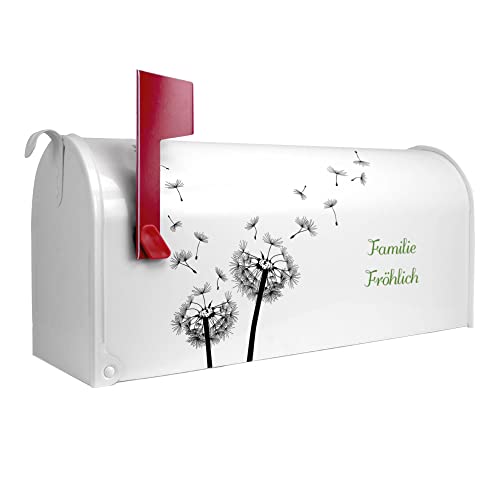 banjado® Amerikanischer Briefkasten - US Mailbox/Letterbox mit Motiv WT Pusteblume 2 51x22x17cm - Postkasten Stahl aus Amerika – Briefkasten amerikanisch weiß pulverbeschichtet