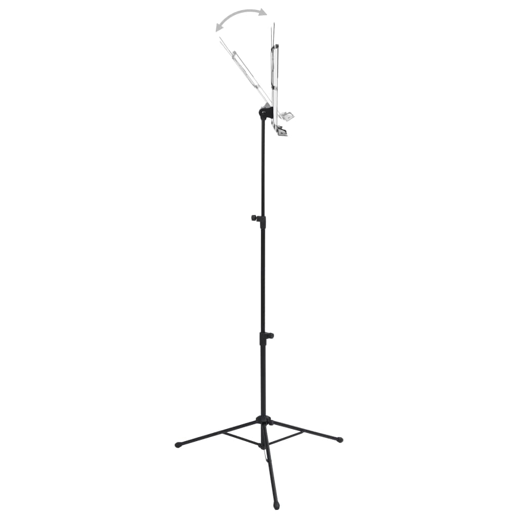 Atril negro de acero, altura ajustable de 66 a 130 cm, con soporte para partituras de 46,5 x 29 cm, plegable para escenario, estudio, concierto, casa