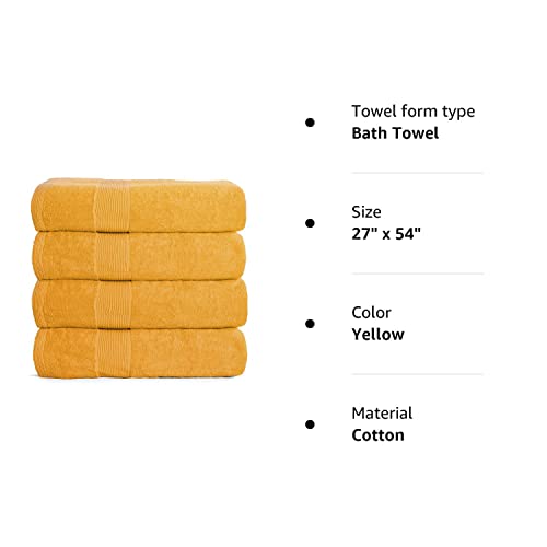 Belizzi Home 4 Pack Bath Towel Set 27X54, 100% Ring Spun Cotton, Ultra Soft Highly Absorbent Machine Washable Hotel Spa Quality Bath Towels For Bathroom, 4 Bath Towels - Yellow #TOP6