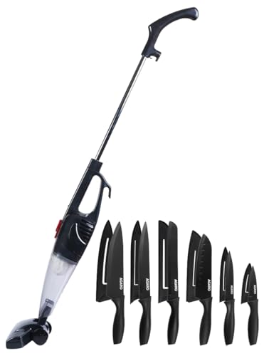 Image of AGARO Regal Plus Upright Vacuum Cleaner, 2-in-1, 800 Watts Royal 6 Pcs Kitchen Knife Set with Covers (Black)