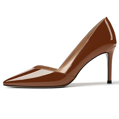 MODENCOCO Women's Slip On Cut Out Pointed Toe Patent Stiletto High Heel Pumps Shoes 3.5 Inch2