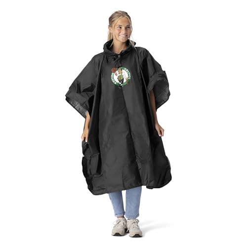 Northwest NBA Boston Celtics Logo Rain Poncho, Water Resistant Hooded Pullover with Mesh Bag, Lightweight Adult Stadium Gear, 44 x 49 in
