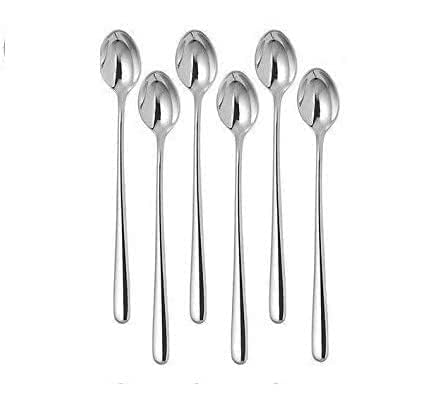 Image of Long Handle Spoon, Long Mixing Stirring Spoon for Iced Tea, Coffee Suitable for Tall Glasses, Cocktail Bar Stainless Steel Long Handle Spoon, Soda Spoon, Milkshake Spoon (6-Pcs-Imp-Long)