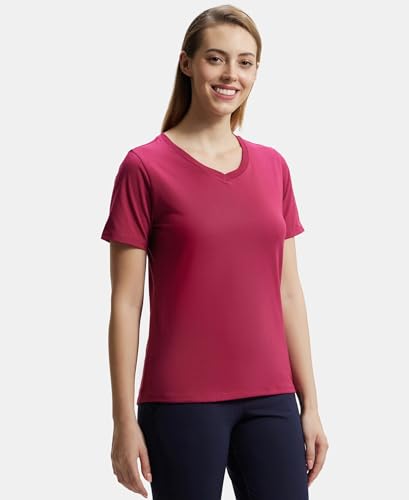 Image of Jockey AW89 Women's Super Combed Cotton Rich Fabric Relaxed Fit V-Neck Half Sleeve T-Shirt