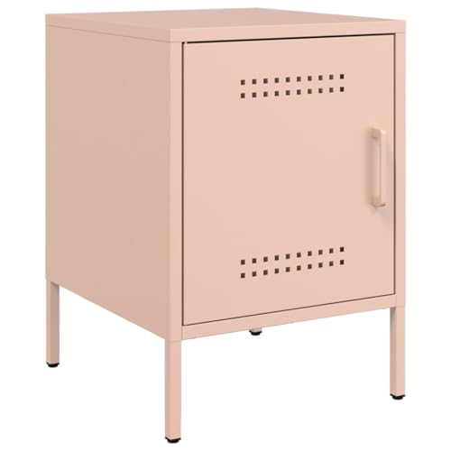 Table d'appoint en acier rose avec rangement et structure métallique robuste