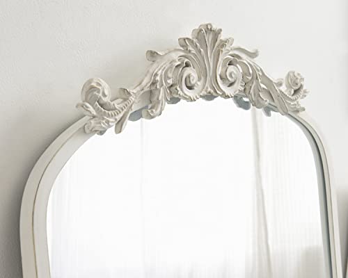 Image of Kate and Laurel Arendahl Traditional Arch Wall Mirror; 19 x 31; Antique White; Vintage Glam Baroque-Inspired Arched Bathroom Vanity Mirror with Ornate Crown
