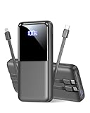 Power Bank Fast Charging 15000mAh, Portable Charger with 2 Built-in Cables & 3 Ports, Powerbank with LED Display, Battery Pack Compatible with iPhone 16 15 14 13 Android and more, Dark Gray