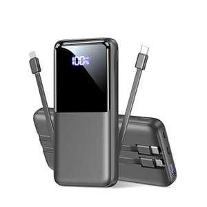 Power Bank Fast Charging 15000mAh, Portable Charger with 2 Built-in Cables & 3 Ports, Powerbank with LED Display, Battery Pack Compatible with iPhone 16 15 14 13 Android and more, Dark Gray