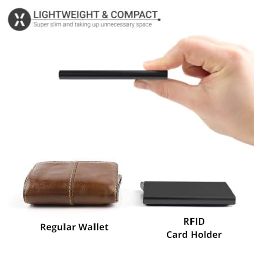 Image of FELSTAR Customized /Personalized Name Engraved Card Holder RFID Blocking Aluminum Pop Up Smart 6-7 Credit /Debit ATM Wallet for Men's and Women's Corporate Gift for Employees (RFID Blocking Print)