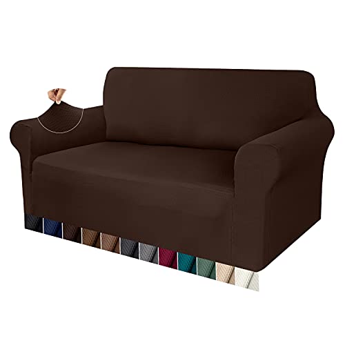 Granbest Housse de Canapé Epaisse 1 Pièce Housse Canapé Extensible 2 Places Antidérapante Dernière Revêtement de Canapé Protecteur de Meubles Tissu Spandex Jacquard (2 Places, Chocolat) Cover