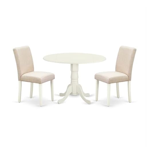 3Pc Round 42 Inch Dining Room Table With Two 9-Inch Drop Leaves And 2 Wood Seat Dining Chairs 25 3Pc Round 42" Dining Room Table With Two 9-Inch Drop Leaves And 2 Parson Chair With Linen White Leg And Linen Fabric Light Beige
