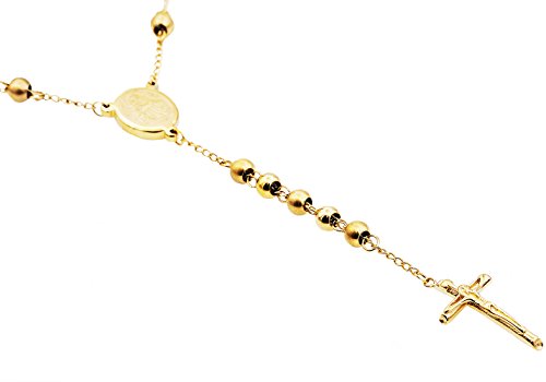 Blackjack Jewelry Mens Stainless Steel Rosary (Gold-Plated-Stainless-Steel)