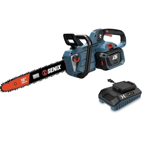 SENIX ChainSaw, 60V 16-Inch Cordless Battery Chain Saw, Brushless Motor, 4Ah Battery & Charger, Beginner Friendly Electric Chainsaw Easy Start for Tree Trimming, Wood Cutting, Yard Work, CSX