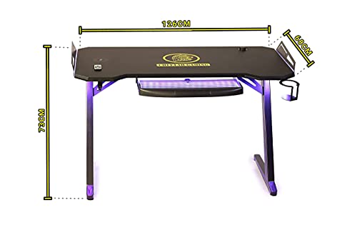 Desk Table de Gaming Grande Máster 01 lumières LED RVB avec télécommande, chargeur sans fil Smartphone, 3 ports USB, organiseur de câbles table de bureau ordinateur 126 x 68 cm – Image 4
