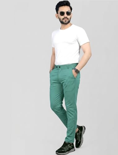 Image of MiraMichi Men's Slim Fit Formal Trousers - Crafted from Premium Lycra Blend Fabric, Solid Pattern, Ideal for Formal Occasions