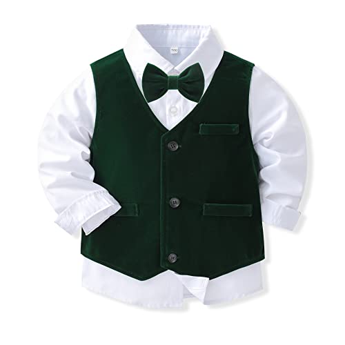 Image of Baby Boys Gentleman Formal Suit Set with Vest, Pant, Shirt, and Bow Tie, Weding 4Pcs Outfit