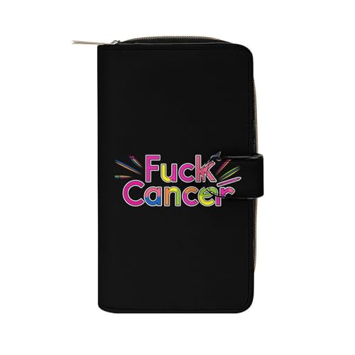 Fuck Cancer Awareness Leather Long Pouch Wallet for Men And Women Large Capacity Clutch Cash Wallet with Zippered