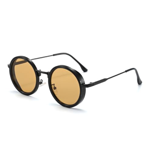 Lunettes de soleil monture ronde en métal avec double pont punk rétro