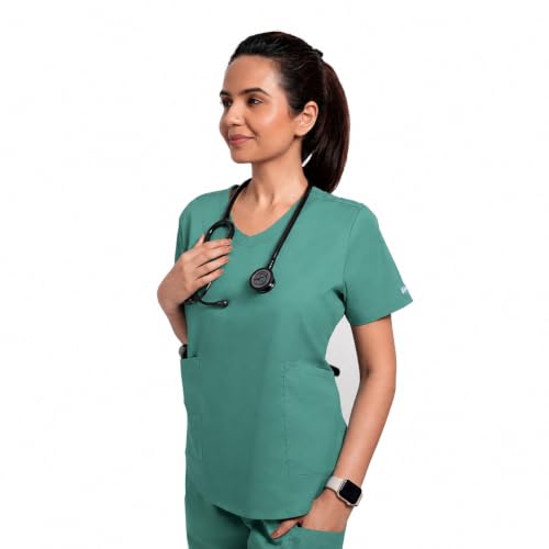 Image of Lite V-Neck 6-Pocket Women's Cotton ScrubSuit | Moisture-Wicking, Anti-Stain & Odor Protection | Classic Fit Top & Pant | All-Day Comfort for Doctors & Students Ocean Teal (M)