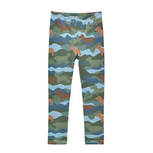 Dachshund Dog Camouflage Girls Leggings Ultra Soft Compression Yoga Gym Pants for Kids 4-10T