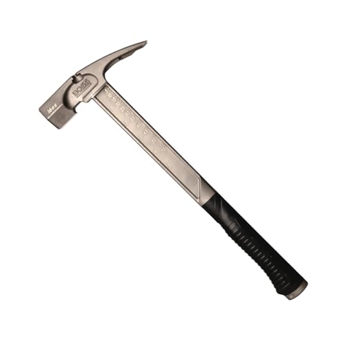 Boss Hammer 16 oz. Pro Series Titanium Hammer with Over-Molded No-Slip Rubber Grip - Construction Grade, Dual Side Nail Pullers, Milled Face - Made in the USA - BH16TIM