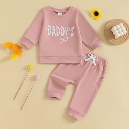 Infant Baby Girl Fall Outfit Daddy's Girl Letter Print Long Sleeve Pullover And Pants 2 Pcs Set for Toddler3