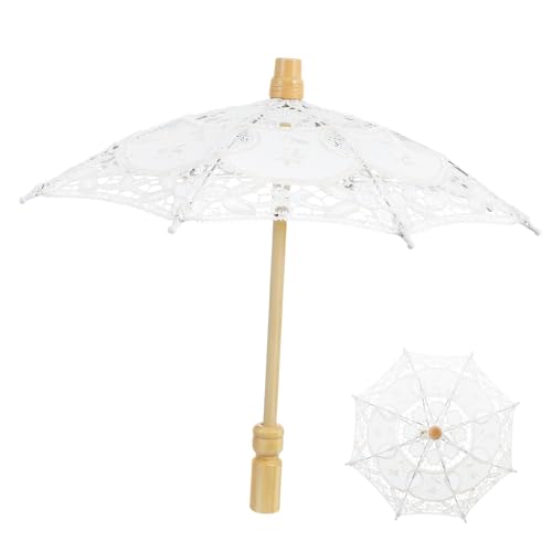 JEWEDECO Lace Umbrella Vintage White Lace for Wedding Decorative Photography Prop Compact and Portable