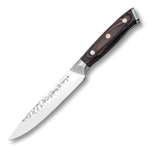 3 Claveles Cuchillo De Cocina Profesional Kimura Cuchillo Cocina Muy Ligero Menaje De Cocina Muy Resistente, Plata Y Negro, De 13 Cm-5 Cm De Hoja