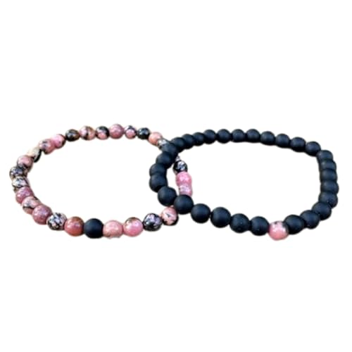 Bracelets en rhodonite et agate noire lisses de qualité
