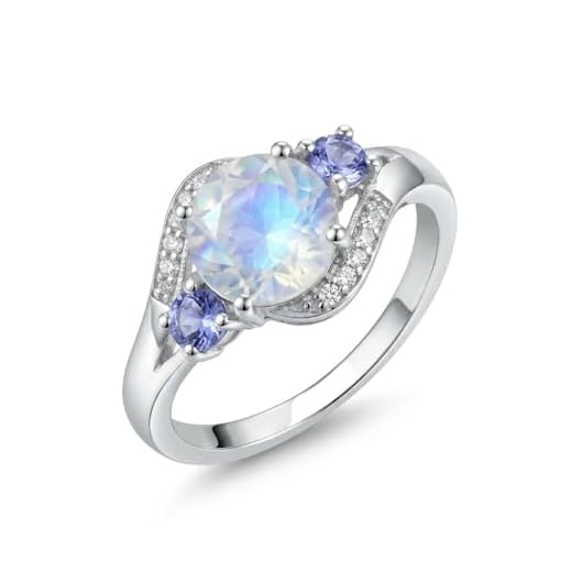 Genuine Rainbow Moonstone, Tanzanite 925 Solid Sterling Silver Engagement Ring Size 5, 6, 7, 8, 9