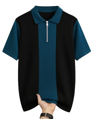 Image of AUSK Women's Zip Neck Polo T-Shirt | Half Sleeve Color Block Smart Casual Top | Ideal for Work, Travel Top for Womens