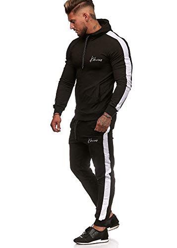 Koburas Herren Jogginganzug Trainingsanzug Sportanzug Jogginghose Hoodie-Sporthose Jogger Modell 3392 Schwarz S