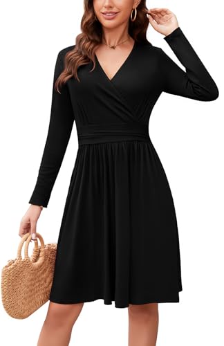 WEACZZY Women's Long Sleeve Casual Fall Dresses V-Neck Swing Floral Party Dress with Pockets 20252