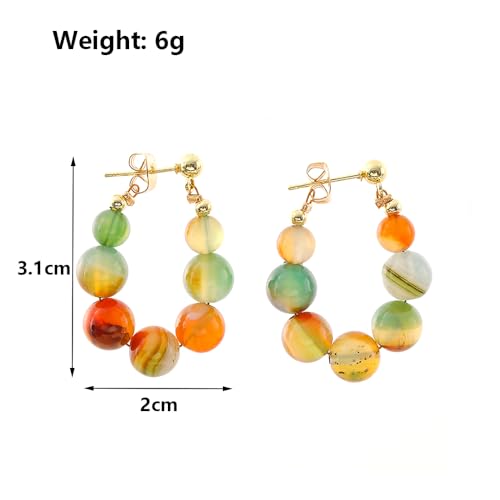 Natural Stone Beaded Huggie Hoop Earring,Colorful Gemstone Drop Dangle Earring for Women,Vintage Simple Agate Stone Fairy Earring Aesthetic Jewelry2