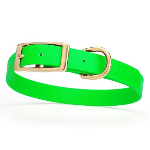 Image of Viper Biothane Heavy Duty Waterproof Dog Collar Strong Coated Nylon Webbing w /Solid Brass Hardware Odor-Proof Easy to Clean High Performance Fits Small Medium or Large Dogs, Tropical Green