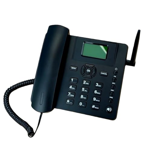 PUSOKEI Teléfono de Escritorio Clásico Inalámbrico Cuatribanda gsm, Tarjeta SIM Dual Teléfono Inalámbrico Fijo 2G con Antena, Radio, Reloj Despertador, para Centro de Llamadas en Casa