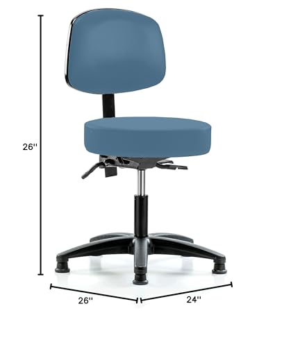 Image of Perch Stationary Height Adjustable Doctor's Stool with Back | Desk Height 18.5-24 inch | Colonial Blue Vinyl