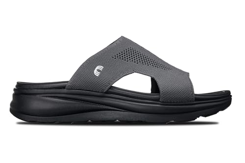 Image of CALTO Men's Invisible Height Increasing Elevator Shoes - Black /Knitted Dark Grey Ultra Light-Weight Slip-on Comfort Sandals - 2 Inches Taller - X1658 - Size 9 D(M) US
