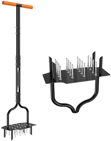 DwelSpire 2-in-1 Lawn Aerator, Heavy Duty Manual Core Aerator Lawn Tool with 16 Iron Spikes & 4 Hollow Tines Garden Tools for Yard Grass Soil