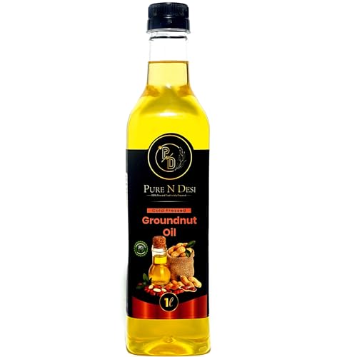 Image of Pure N Desi Cold Pressed Groundnut Oil 1 Litre | Wood Pressed Mungfali Ka Tel | Kachi Ghani Peanut Oil | 100% Natural | Chemical-Free | Unrefined | 1L