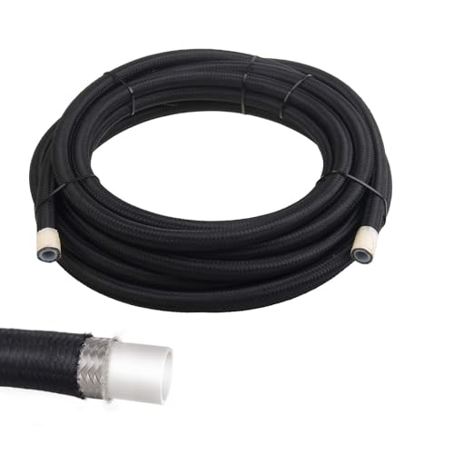 ZHSYMX 6AN PTFE E85 Fuel Line Hose Braided Nylon Stainless Steel Oil Gas Hose 20FT Black(5/16 Inch ID)