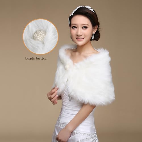 haozaikeji Women Wedding Shawl Bridal Warm Capelets Party Dress Shoulder Wraps Faux Fur Shrug Elegant Sleeveless Stole Cape4