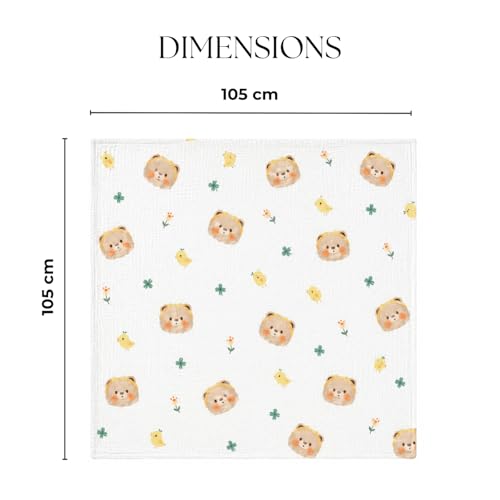 Image of Kassy Pop Muslin Cotton Bath Towel Cum Baby Swaddler | Extra Soft Towels for Newborn 0 to 3 Years l 100% Organic Cotton wash Towel | 105 X 105 cm (Bear Print)