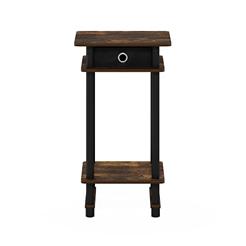 Image of Furinno Turn-N-Tube Tall End Side Night Stand /Bedside Table with Bin Drawer, 1-Pack, Amber Pine /Black /Black