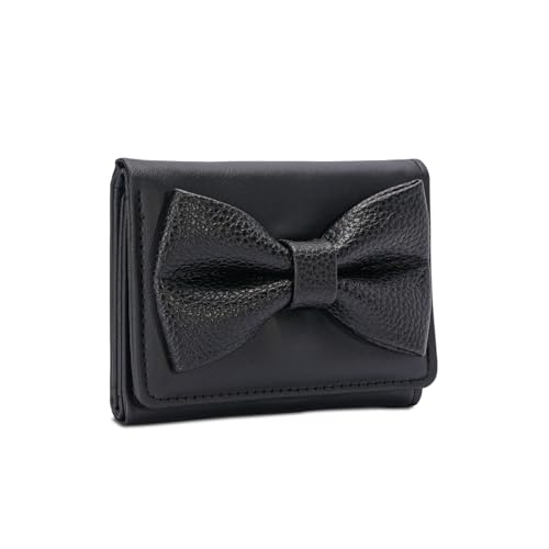 Womens Wallet with Card Holder Coin Purse Stylish Change Purse Sweet Bows Short PU Leather Wallet for Trave Pu Leather Change Bows Korean Styles with Card Holder, Black, Mass Beauty