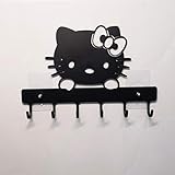 Hello Kitty Home Wandkunst Badezimmer Dekor Garderobe, Schlüsselablage, Hut Haken, Metall, Schwarz, 15 Pfund, 6 Haken