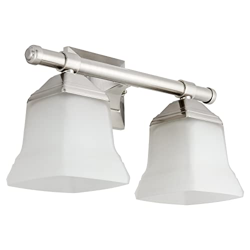 Image of Diodesy- 14-Inch Bathroom Vanity Square Bell Sconce 2-Light Fixture 100W Max E26 Medium Base Sockets Use A19 Bulb(Not Included) Brushed Nickel & Frosted Glass Shade ETL Listed- For Living Room Bedroom