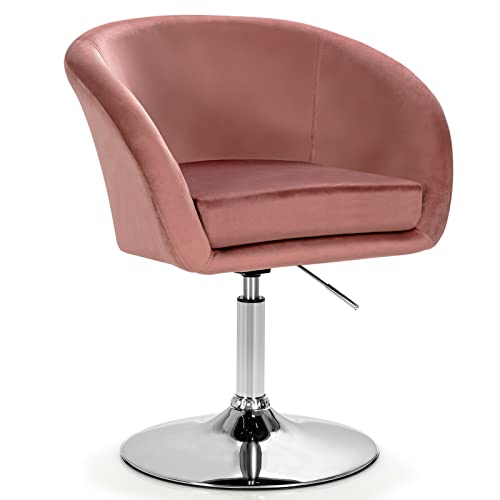 Pink Modern Velvet Chair Bar Stools Vanity Chair Office Chair Accent Chair Makeup Seat Ergonomic Design Height Adjustable Solid Premium Gas Lift 360 Degree Swivel Design Heavy Duty Metal Base