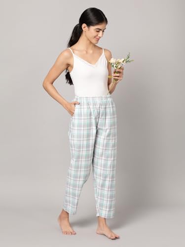 Image of KRYPTIC Women's 100% Pure Cotton Woven Pyjama | Mid Rise Relaxed Fit Full Length Nightwear Pant with Elasticated Drawstring Waistband & Side Pocket | Comfortable Lounge, Sleepwear & Casual Bottom Wear