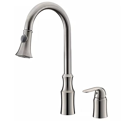 MSHGSKU Grifo de Cocina con rociador extraíble, Grifo de Fregadero de latón Macizo, Cabezal rociador de 2 Funciones, Monomando de 2 Orificios, Mezclador de Cocina con Agua fría y Caliente,